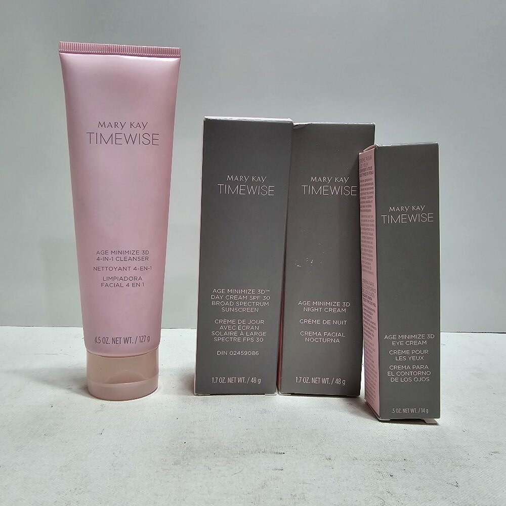 MARY KAY TimeWise LOT of 4 - Age Minimize 3D Day Night 4-in-1 Cleanser Eye Cream
